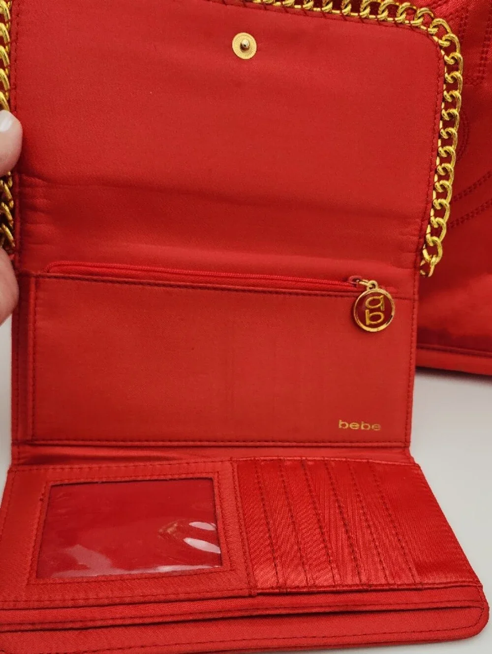 Bebe Satin (Polyester) Chain Tote Bag with Matching Wallet
